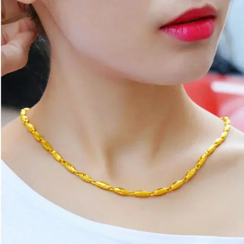 24K solid gold necklace AU750 fashion and versatile chain clavicle 999 pendant as a gift for your girlfriend 240912