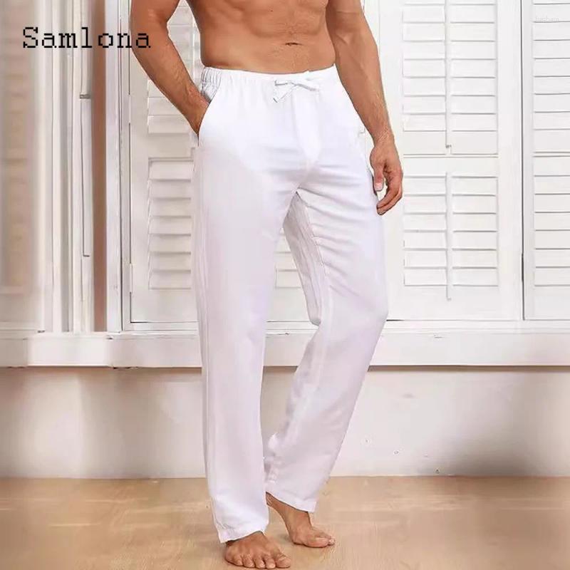 Men's Pants Casual Pocket Linen Solid White Black Straight Trouser Plus Size Mens Elegant Fashion Sweatpants Men Daily Bottoms