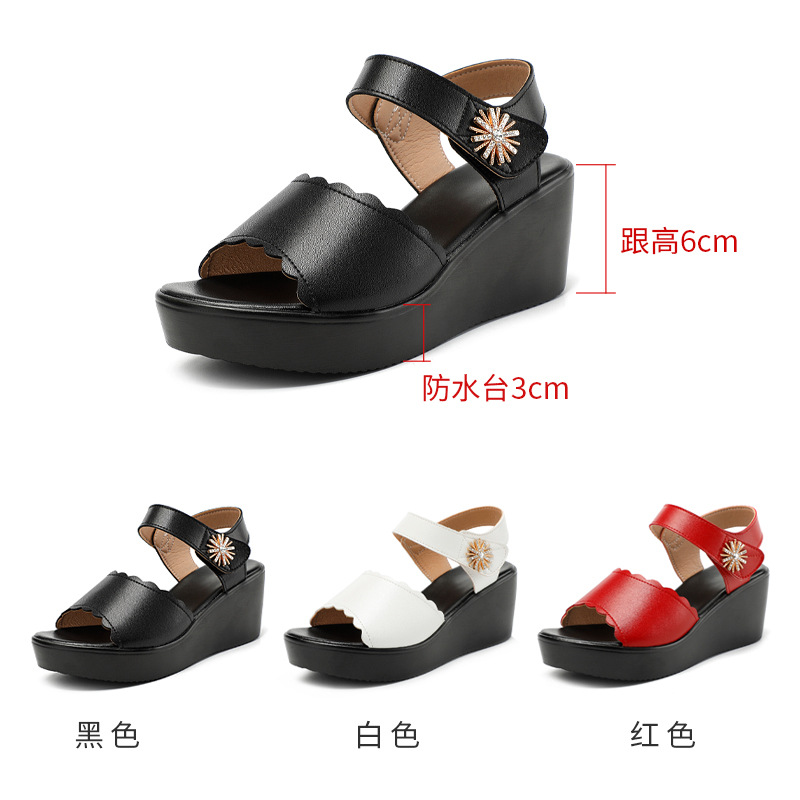 32-43 Woman White Leather Red Sandals For Women Summer Black Wedge Heels High Platform 2021 Ladies Socofy Elegant Crystal Shoes