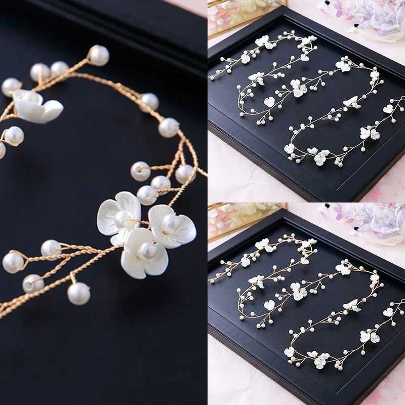 Bridal Wedding Crystal Hair Accessories Pearl Flower Headband Women Bride Tiara Hair Band Clips Handmade Jewelry Head OrnamentX240913