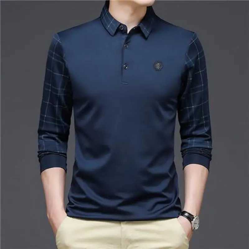 Collar long sleeved T-shirt mens spring and summer thin pure cotton top polo bottom loose zipper casual fashion W240913