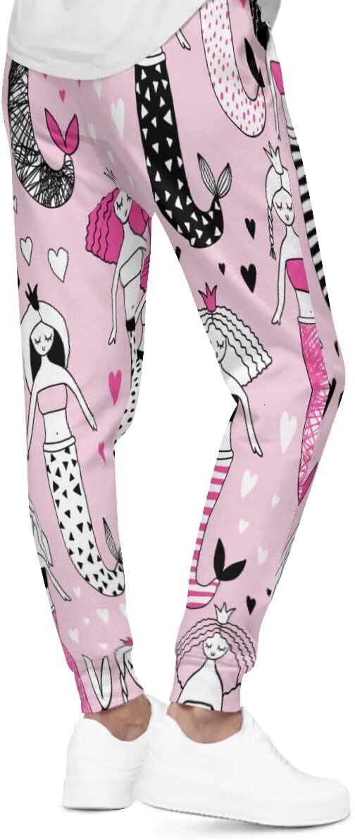 Sweatpants Mens Crown Mermaid Heart 3D Printed Patterned Pants Loose Lightweight Yoga For Workout Gym Running Sweat Trousers Y2K