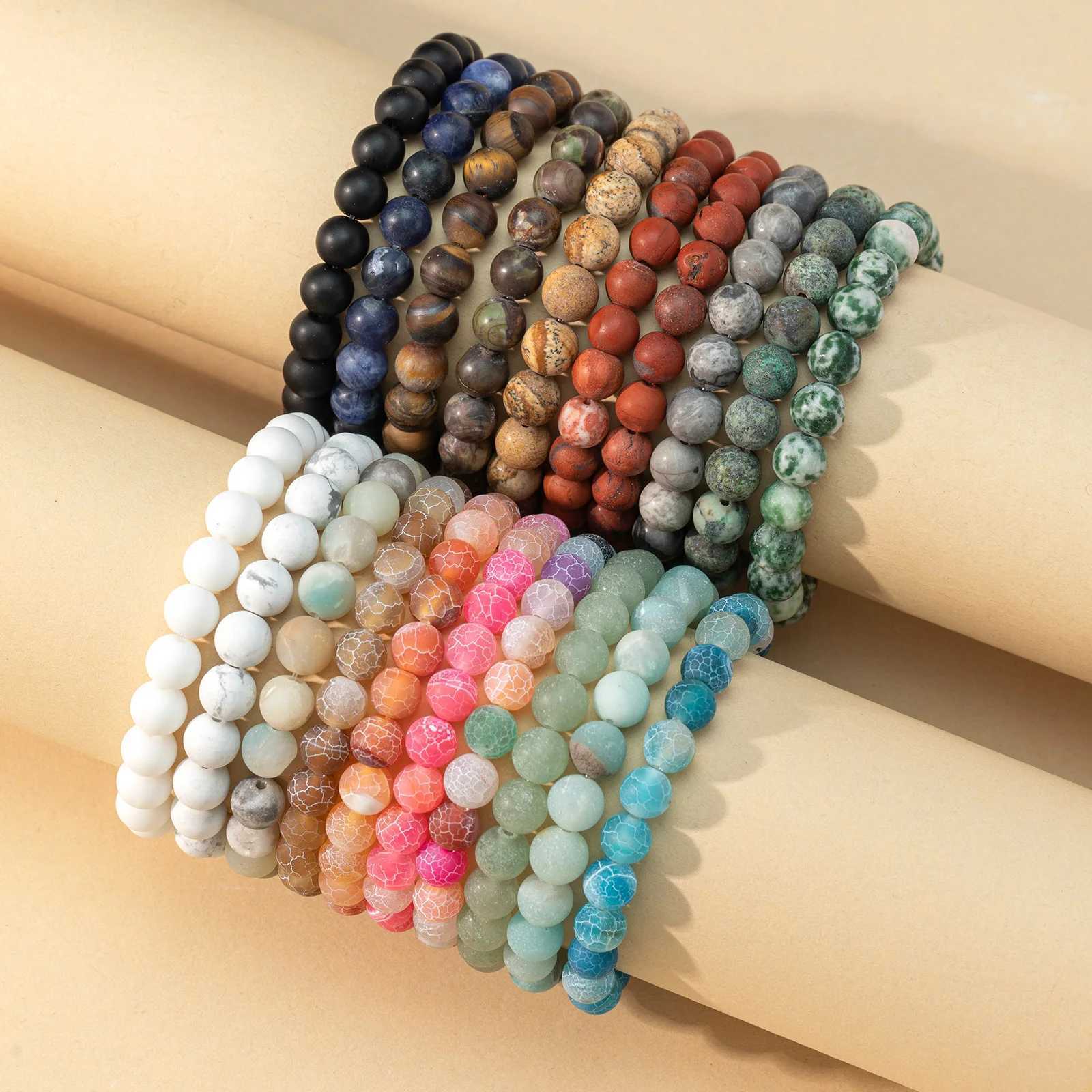 1Pcs/8mm natural stone frosted bead bracelet set semi precious gemstone bead bracelet yoga crystal elastic bracelet W240913