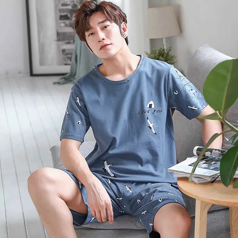 New Pajamas Loungewear Set Mens Summer Youth Short Sleeve Loose Simple Casual Loungewear Set Plus Fat Plus Size Boys Pajamas Y240913