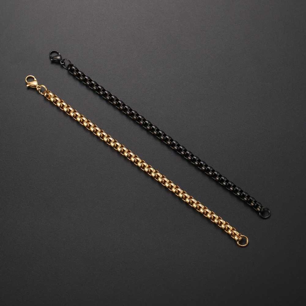 Wholesale Price 6MM Stainless Steel Plated Gold Black Square Pearl Chain Bracelet Fashion Jewelry For Men and Women 18/20cmX240913
