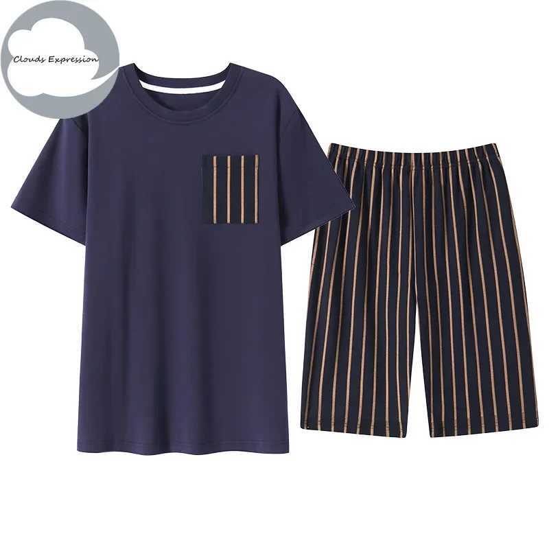 Summer Knitted PJ Mens Pyjamas Pajamas Casual Pjs Lounge Sets Masculine Sleepwear Nightwear Pijamas Plus 3XL Homewear Fashion Y240913