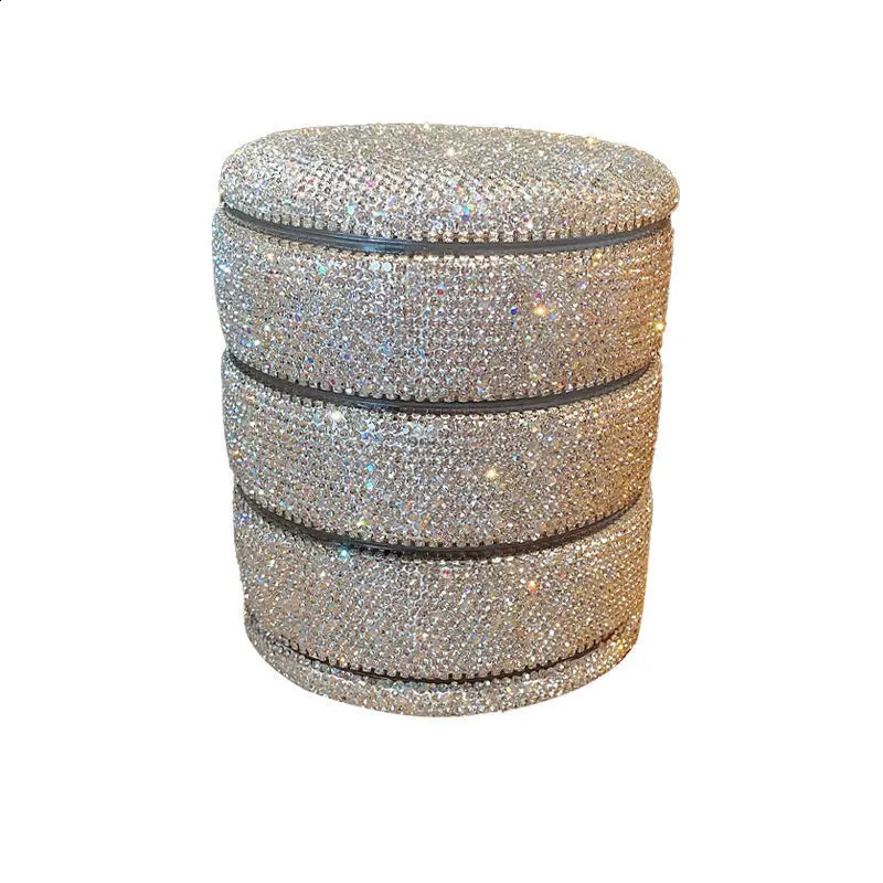 Luxury Sparkling Rotating Jewelry Box Multi-Function Earring Ring Storage Box with Cover Makeup Organizer 3 Layers 240910
