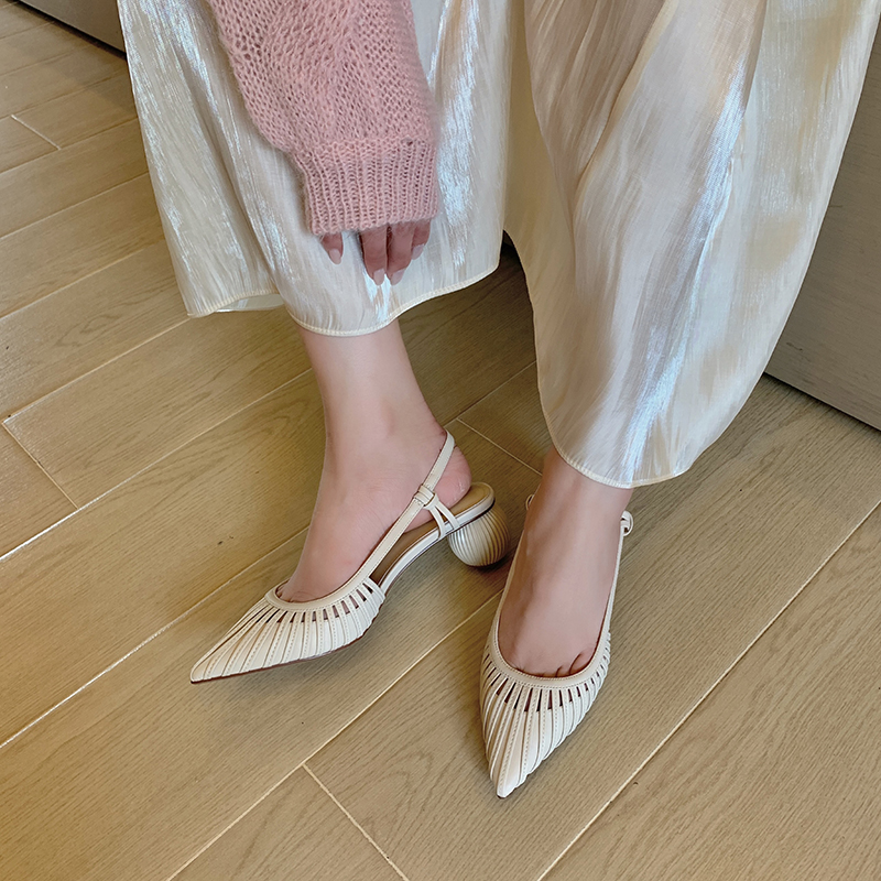 2024 Summer/Spring Pointed Toe Sandals Strappy Med Heels Split Leather Dress for Women Rome Gladiator Shoes 6f81