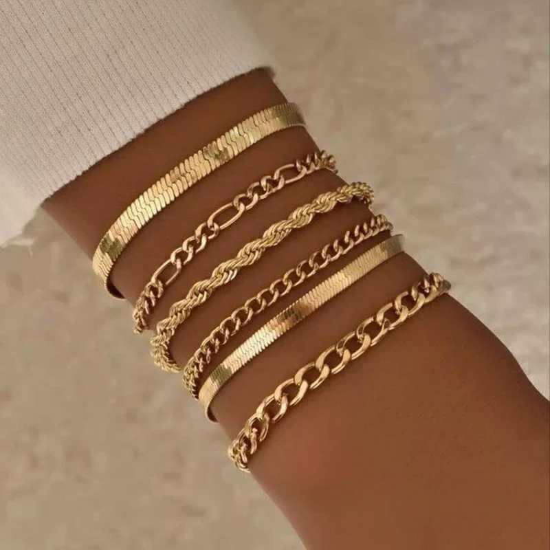 Multilayered Bracelet Gold Color Snake Paperclip Figaro Cuban Chain Stainless Steel Jewelry Male Female Bracelets FactoryX240913