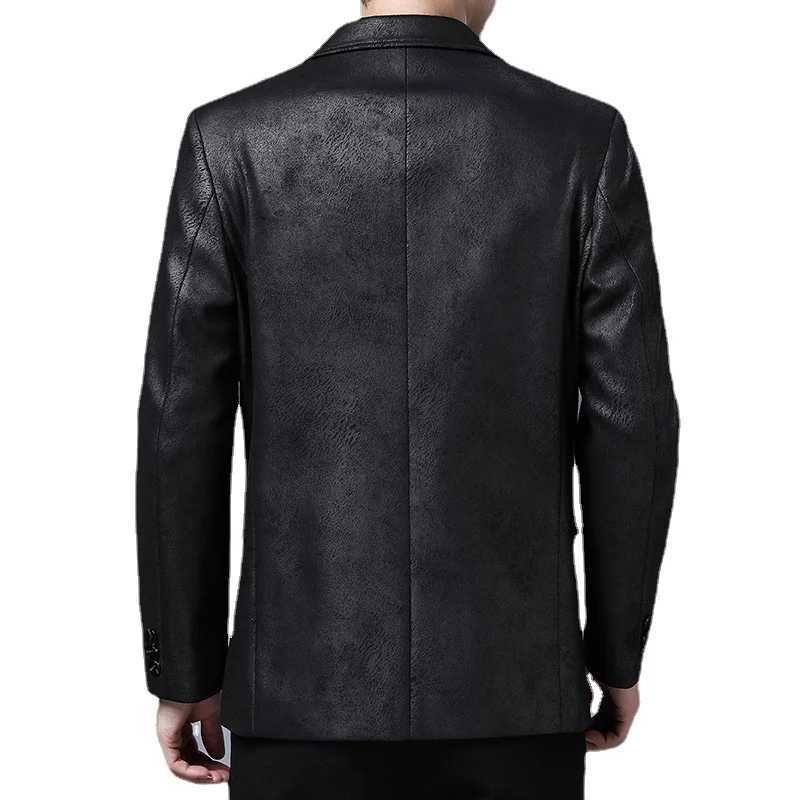 2021 New Men Leather Jackets 2 Button Formal Dress Suits Fashion Man Blazers Black Brown Solid Motorcycle Coat Suede Jacket MaleX240913