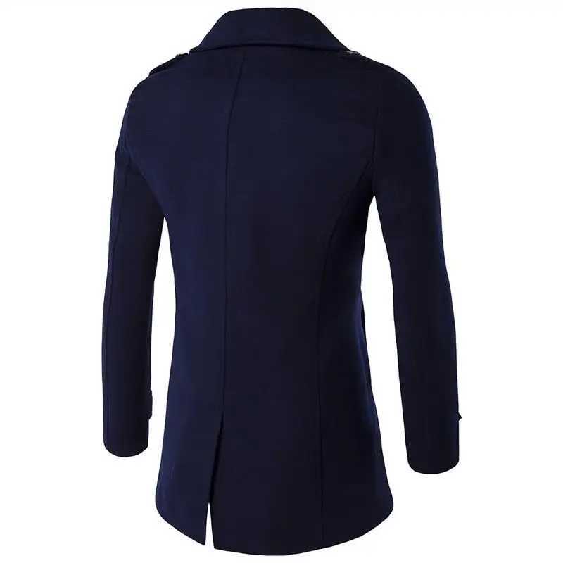 2022 Autumn/Winter New Mens Mid Length Woolen Coat Double Breasted Slim Fit Fashion Versatile Weaver Coat Windbreaker Y240913