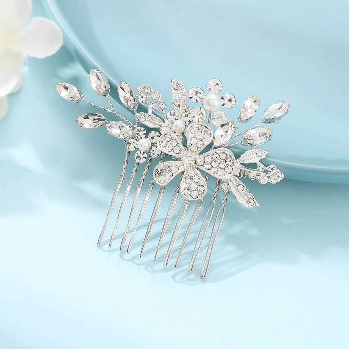 Exquisite Shiny Rhinestones Bridal Head Jewelry Comb White Wedding Hair Comb Handmade Womens Jewelry Accessories BanquetX240913
