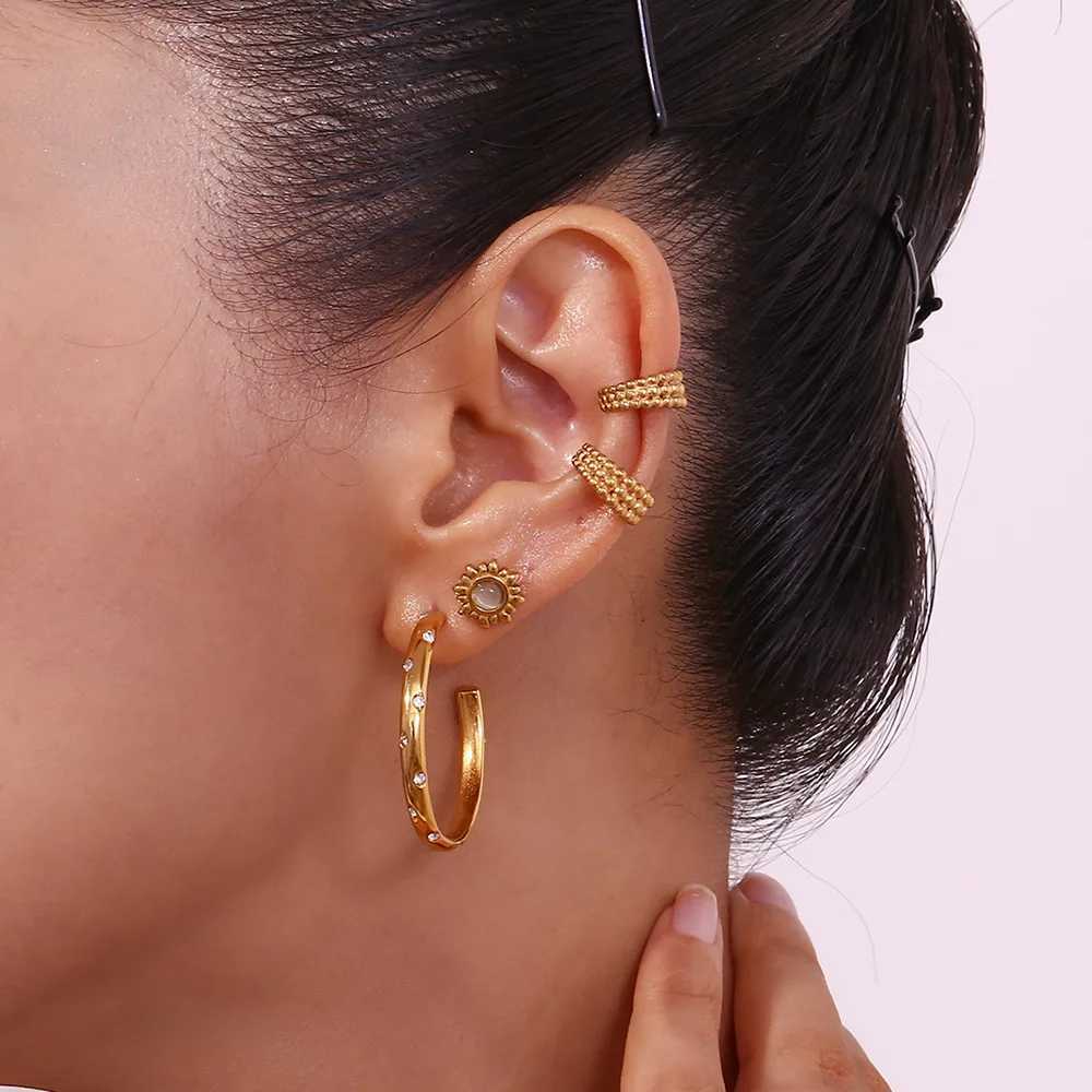 Stainless Steel Mini Three Rows Beads Clip Earrings High Quality Metal Minimalist Trendy Fashion Jewelry WomenX240913
