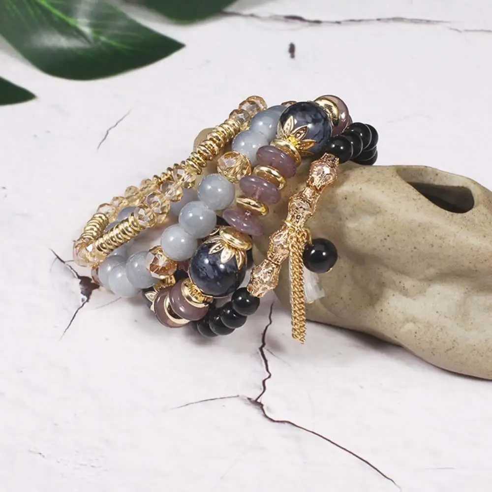 4-piece/set Bohemian artificial agate pearl tassel chain charm bead bracelet for womens jewelry W240913