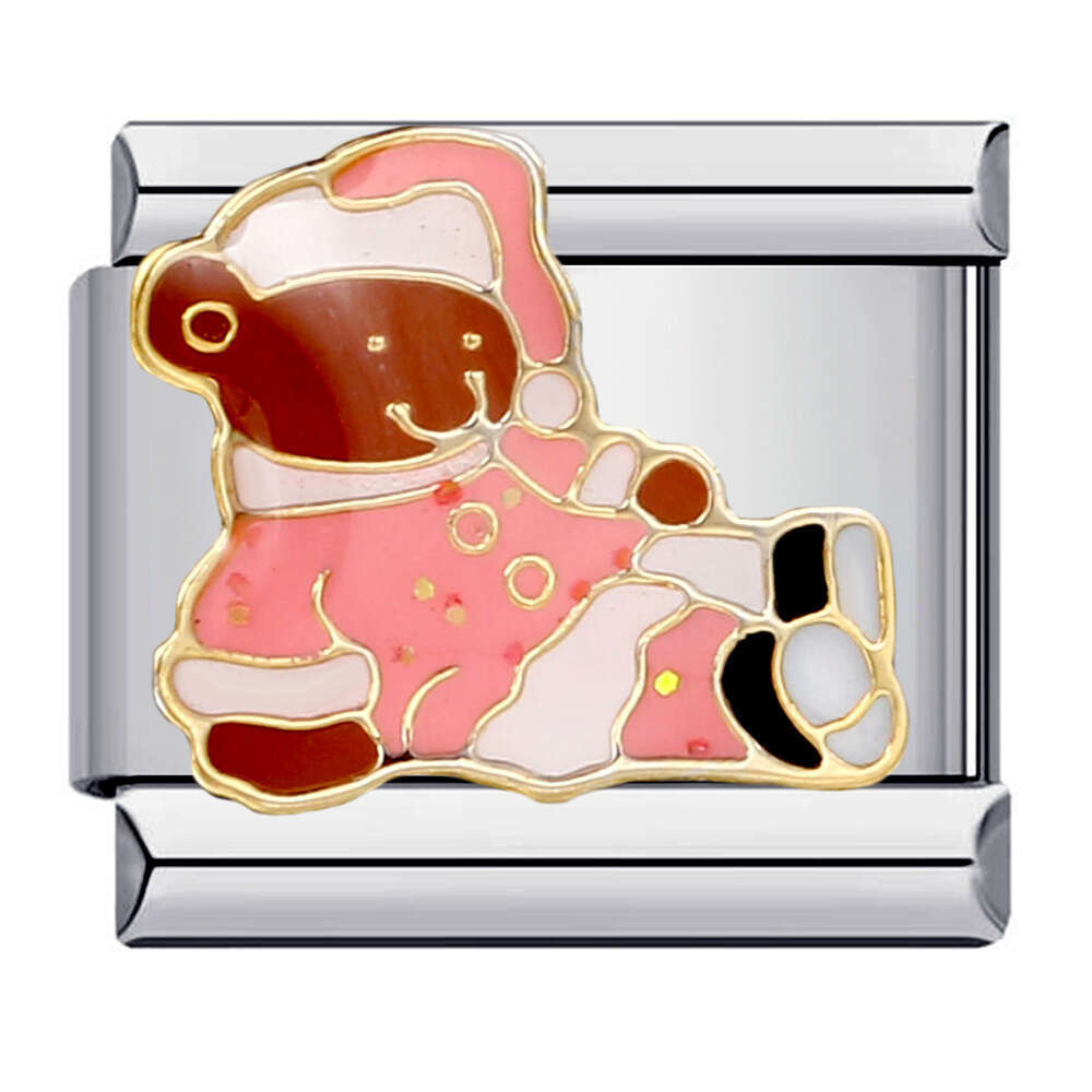 Classic Cute Bear Bead Stainless Steel Welding Pattern DIY Elastic Splicing Bracelet Italian Charm Links Fit 9Mm Jewelry Making Gifts