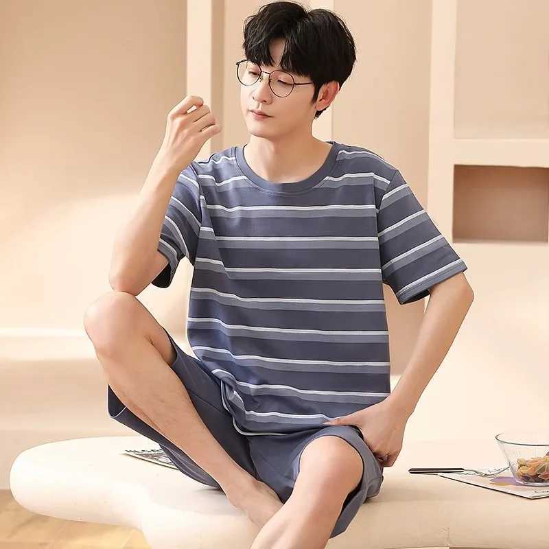 Sleepware Men Cotton Nightwear Plus Size L-3XL Pajamas Set Man Homewear 2 Pieces Set Leisure Loungewear Male Night Clothing Y240913