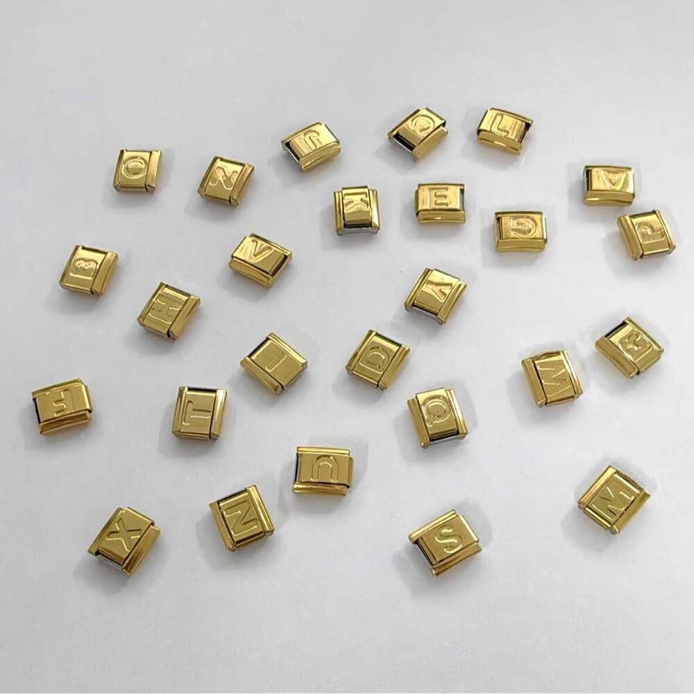 New Women's Gift Gold plated 26 letters Bead Italian Charms Links Bangle Beads Fit 9mm Stainless Steel Bracelet Making DIY For Women Fashion Jewe