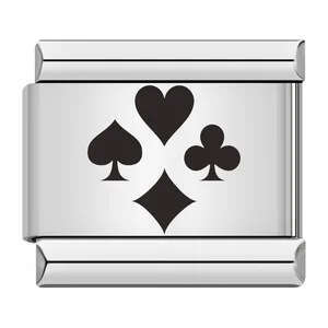 Hot Sell Laser Engraving Chess Card Entertainment Pattern Titanium Steel DIY Italian Bracelet Charm Links Stainless Steel Fit 9Mm Bracelet Jewelry Mak