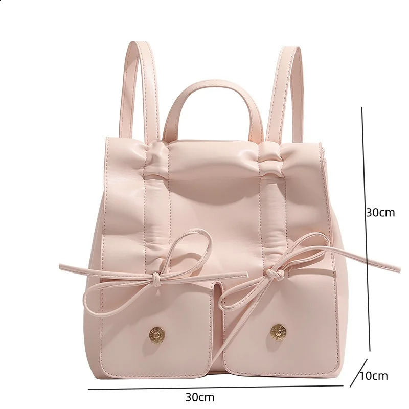 Trendy Fashion Womens Backpack Silver Bow Korean Handheld Bag Casual Texture Niche Multi functional Outdoor Travel Bag 240912