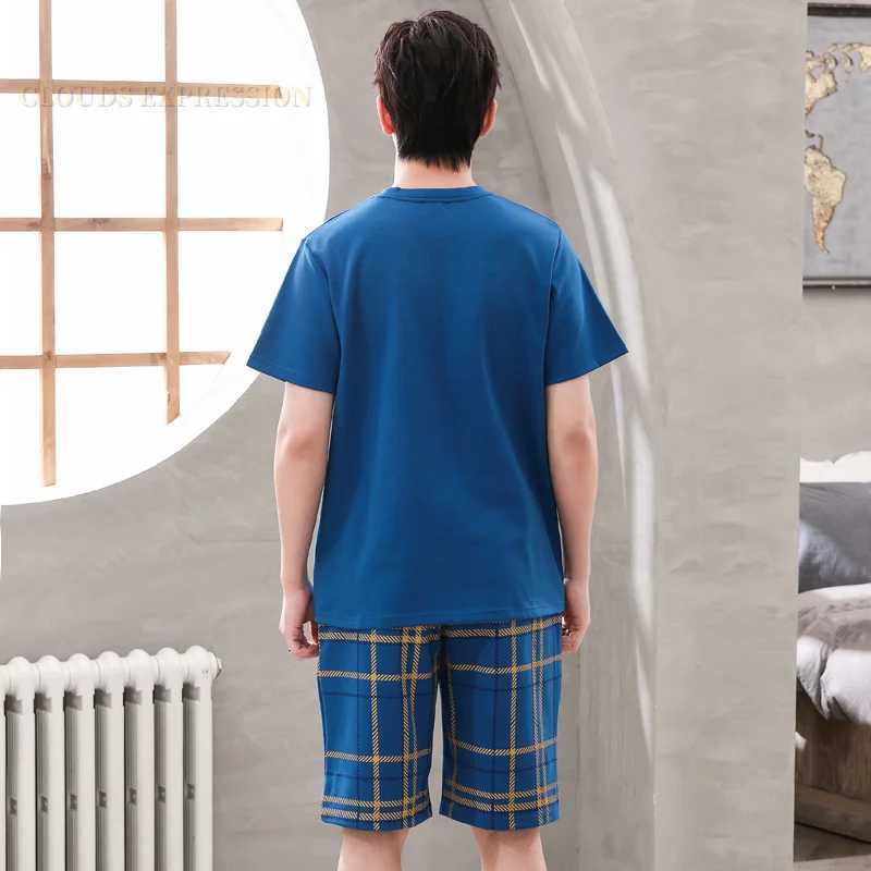Summer New Cartoon Mens Pajamas Casual Short Tops Lattice Short Pants Sets Pyjamas Stripe Men Sleepwear Pijamas Homewear Fashion Y240913