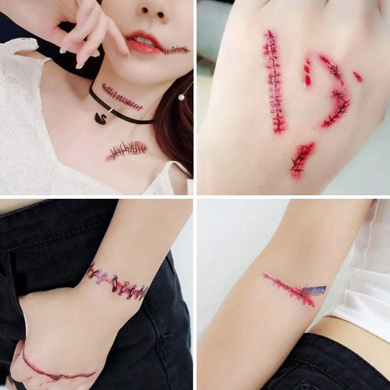 30Pcs Halloween Lifelike Bloody Wound Scary Waterproof Temporary Tattoo Stickers 240910