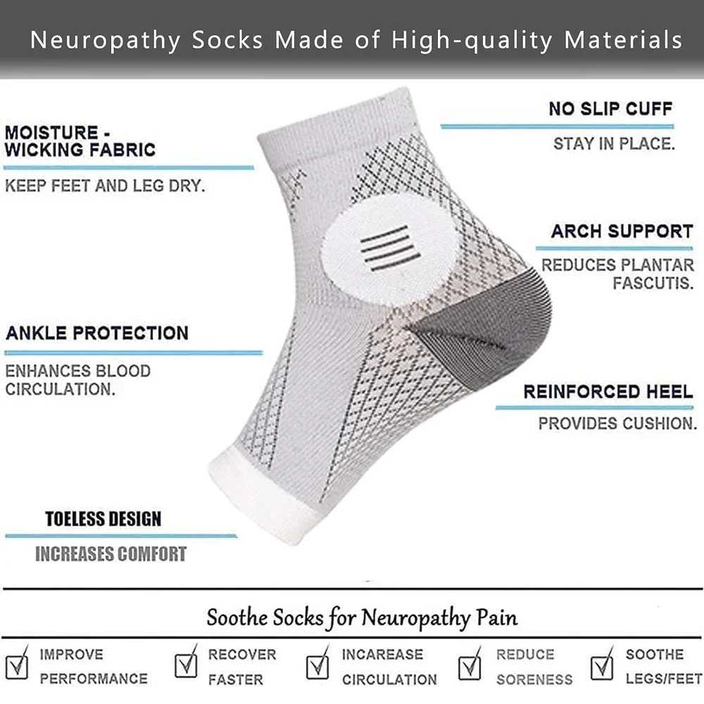 1Pair Neuropathy Socks - Peripheral Neuritis Compression Diabetic Toeless Foot Sleeves for Nerve Damage Pain in Feet Ankle Gout Y240913