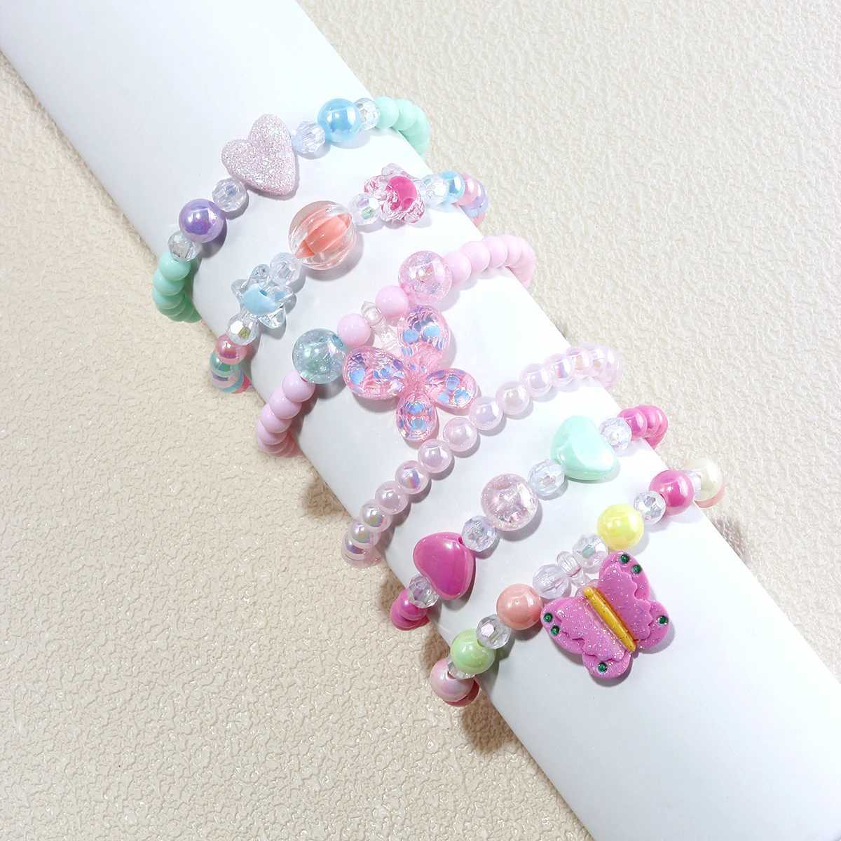 6 Girl Cute Butterfly Pendant Multi colored Beaded Bracelet Set Suitable for Holiday Parties Birthday Gifts Random Colors W240913