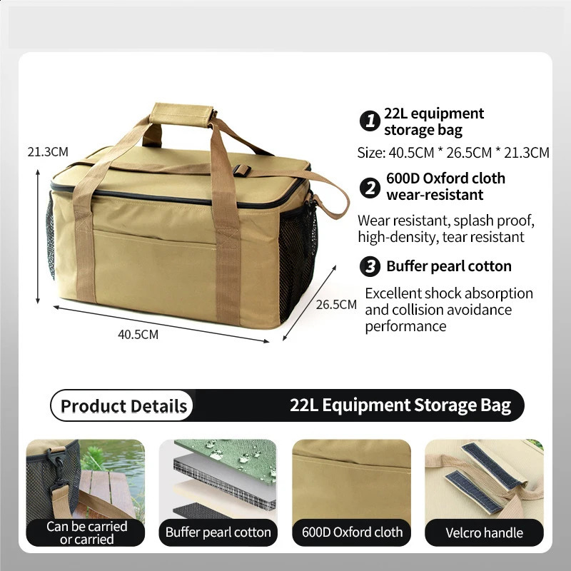 Outdoor cooking bag waterproof camping organizer cooler lunch box portable large capacity storage handbag 240910