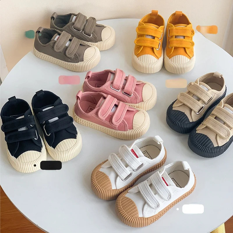Children Canvas Shoes for Boys and Girls Spring Autumn Hook and Loop Shoes Soft Bottom Breathable Toddler Baby Biscuit Shoes 250319