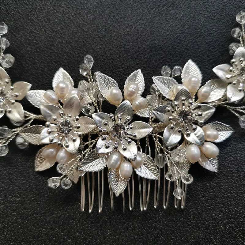SLBRIDAL Handmade Crystal Rhinestone Freshwater Pearls Flower Bridal Hair Comb Wedding Hair Accessory Bridesmaids Women JewelryX240913