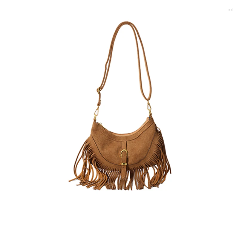 Totes Women Bag Casual Tassel Shoulder Veet Leather Vintage Crossbody Bags Ladys Retro Handbag Bohemian Style Hobos bcc6