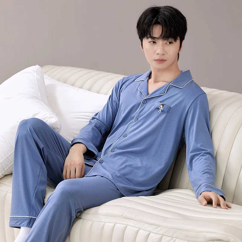 Winter Pajamas Set Men Button-Down Warm Pijamas Hombre Cotton Sleepwear Homeclothes PJ Blue Pyjama 2024 New Y240913