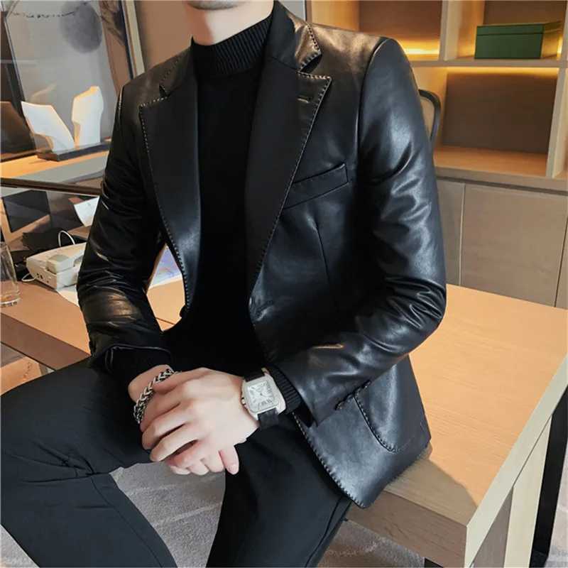 2023 Brand Clothing Men Spring High Quality Casual Leather Jacket/Male Slim Fit Fashion Leather Coat Plus Size S-3XLX240913