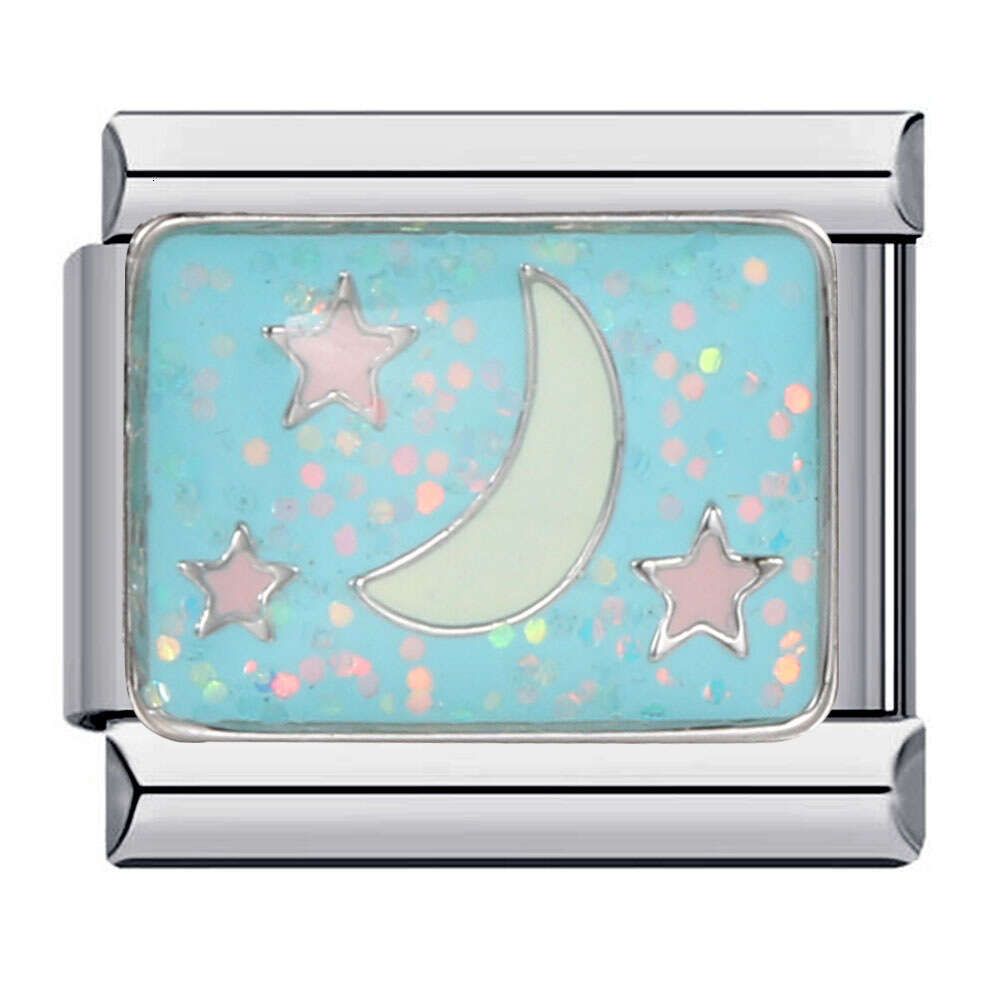 Starry Universe Series Titanium Welded Pattern Bead Italian Charm Bracelet Links Stainless Steel Fit 9Mm Jewelry DIY Making Gifts