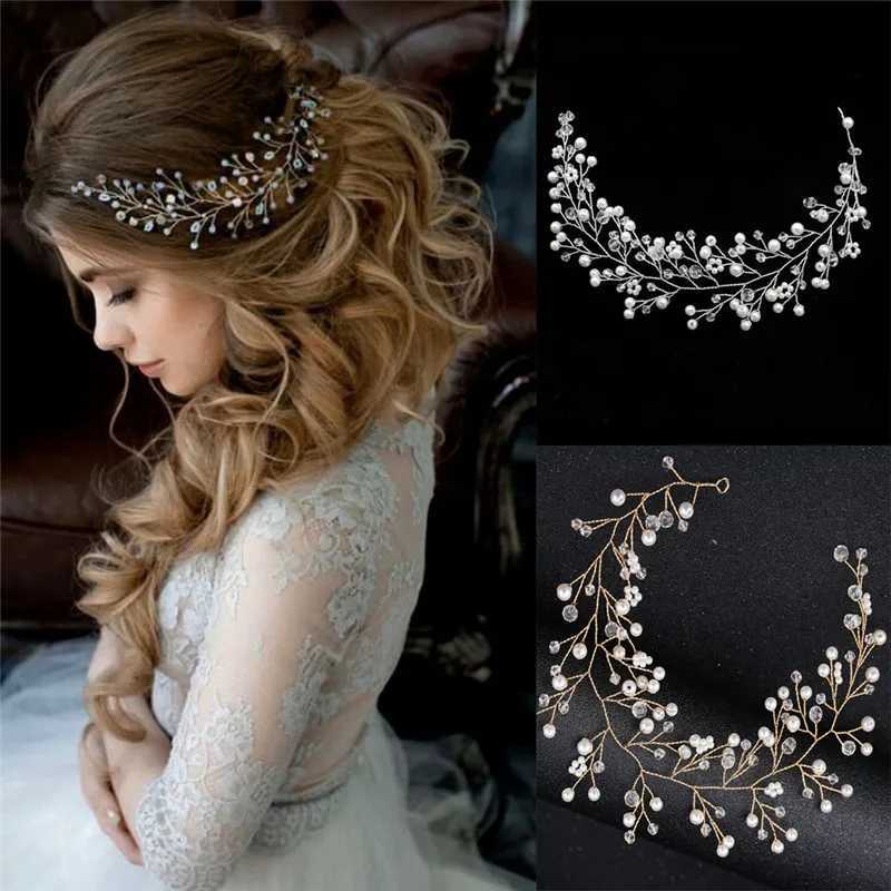 Simulated Pearl Bride Wedding Headpieces Hair Jewelry Crystal Headband Tiara Bride Hair AccessorieX240913