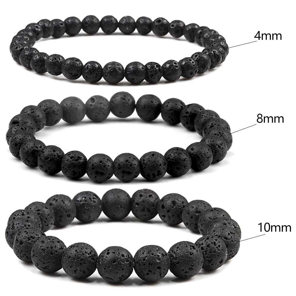 6/8/10mm Bead Elastic Bracelet for Men Natural Volcanic Lava Stone Charm Bracelet Energy Yoga Meditation Jewelry W240913