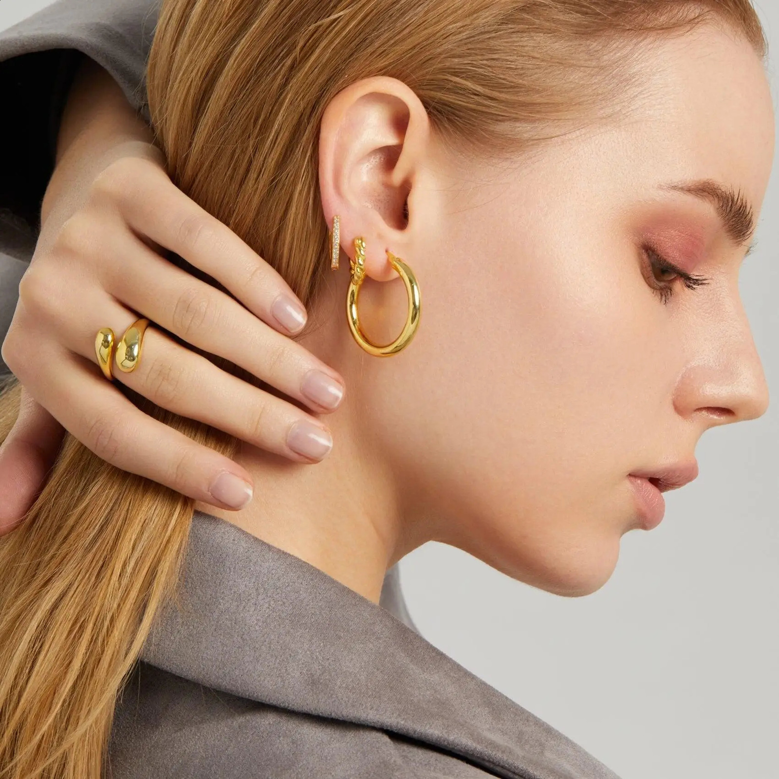 Stainless Steel Smooth Double Ball Beads Rings For Woman Open Gold Color Geometric Wedding Couple Aesthetic Jewelry Gift 240906