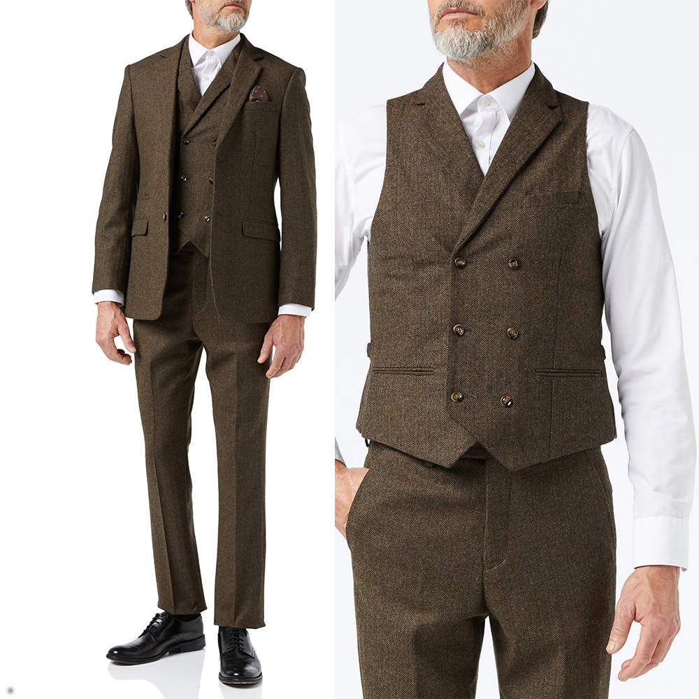Wedding Men's Suit 3 Piece Set Retro Harringbone Notched Lapel Tailored Blazers Groom Jacket For Man Custom Made Plus Size (Coat+Pants+Vest)