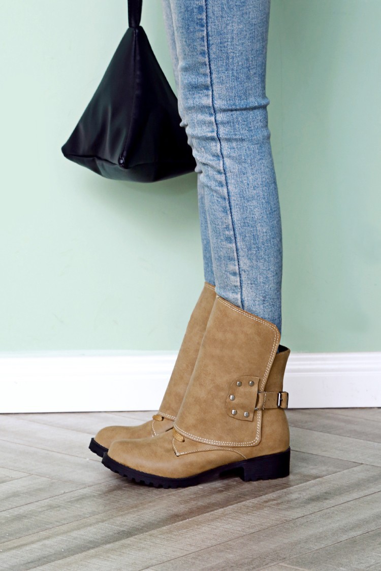 New Fashion Black Ankle Flats Round Toe Back Zip Boots PU Leather Woman Shoes With yuj89 a5c6