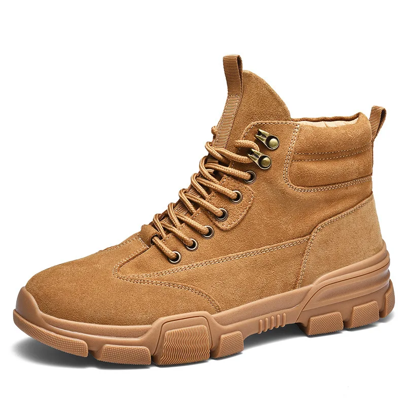 Retro Platform Boots Men Black High Top Warm shoes Boots Leather Breathable Comfortable Tooling Shoes Male Desert Boot