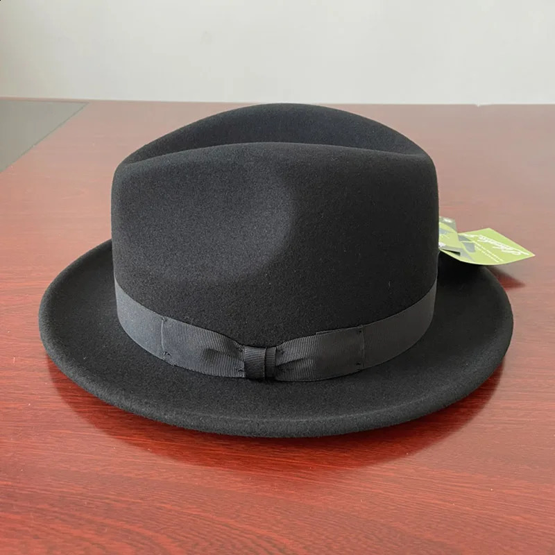 British Short Brim Fedora Hat Mens Wool Felt Trilby Hat Big Head Satin Thread High Quality Container 240909 - view 6