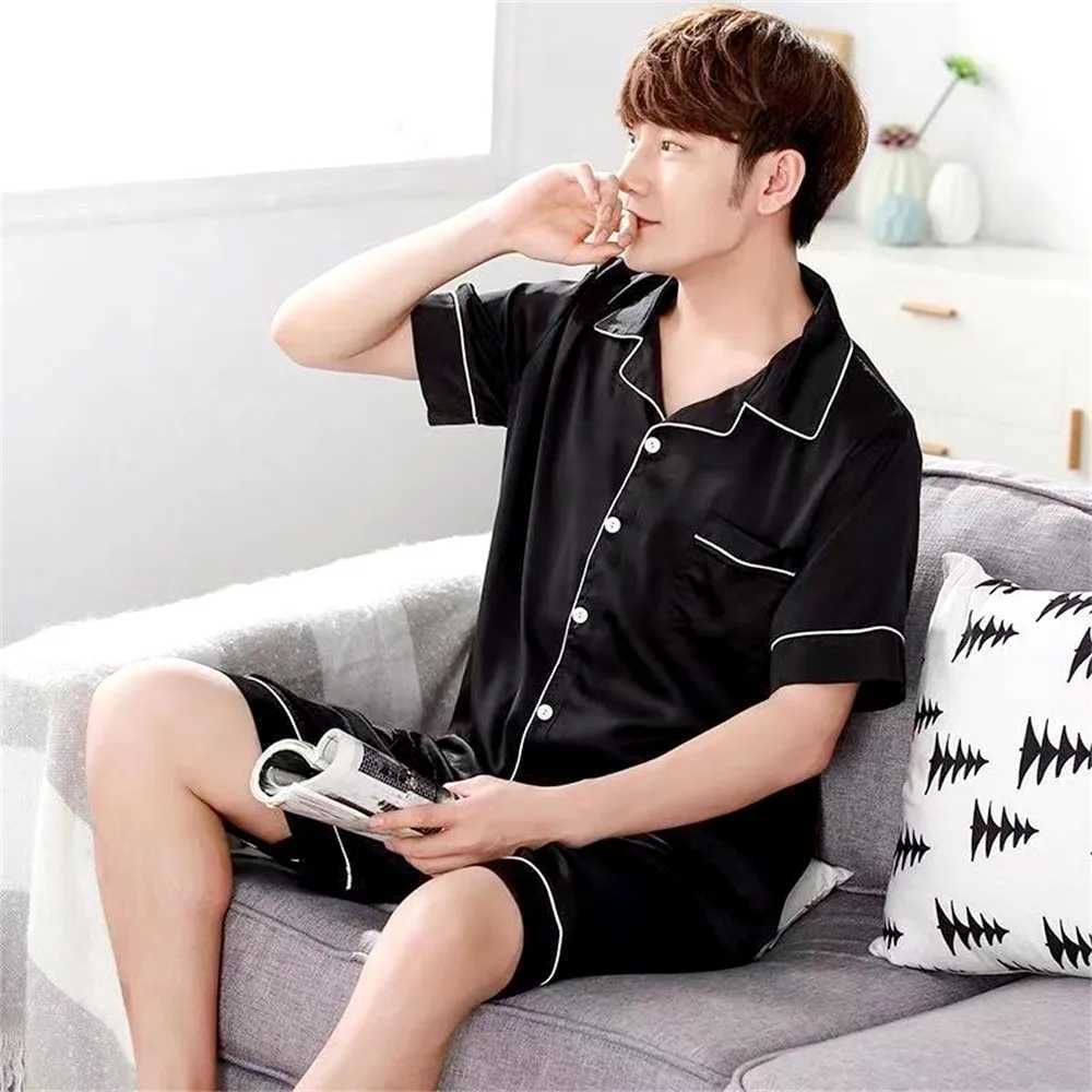 Mens Pajama Set Satin Pajamas Mens Long Sleeved Pajamas Mens Home Set Pajamas Thin Fitting Comfortable And Skin Friendly Y240913