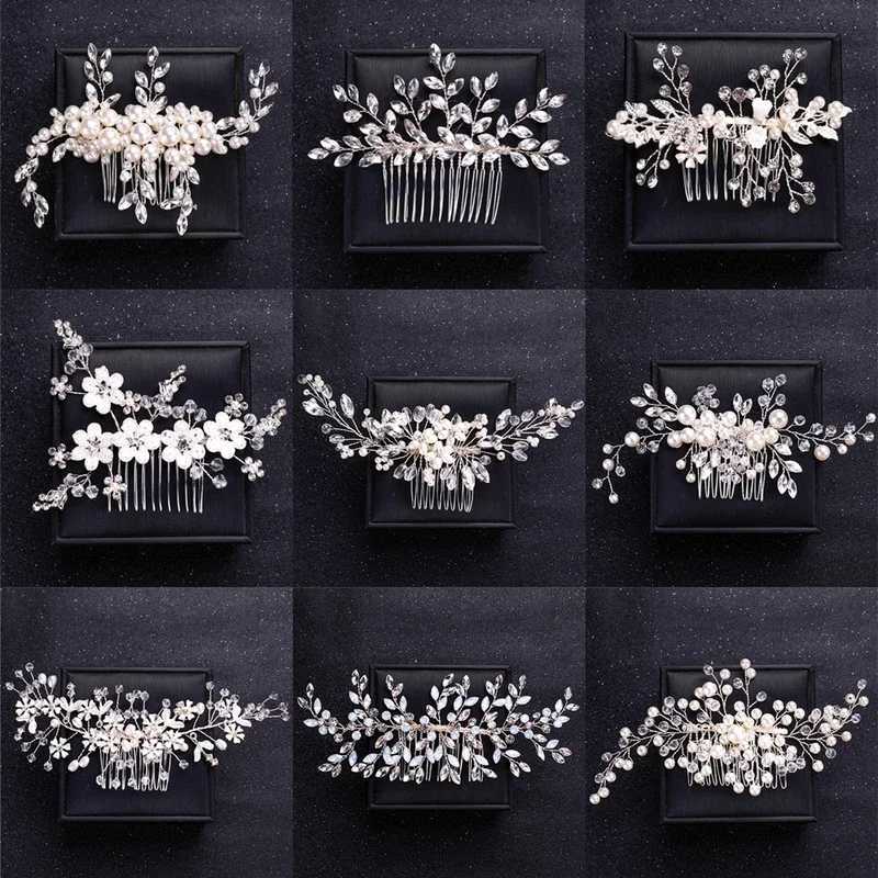 Silver Color Pearl Crystal Wedding Hair Combs Hair Accessories for Bridal Flower Headpiece Women Bride Hair ornaments JewelryX240913