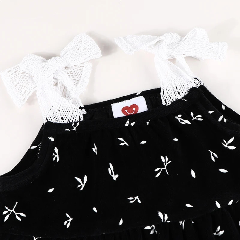 3T-20T Toddler Girls Maxi Dress Girl Lace Tie Shoulder Sleeveless Overall Dress Black Velvet Winter Robe DressSuspender Skirt 240906