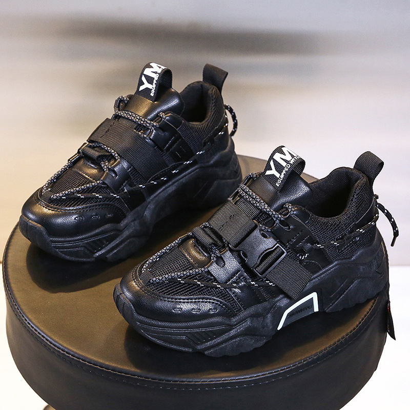 Platform Women Leather Casual Ladies Chunky Shoes 2021 White Woman High Black Fashion Brand Thick Soled Wedge Sneakers d83d