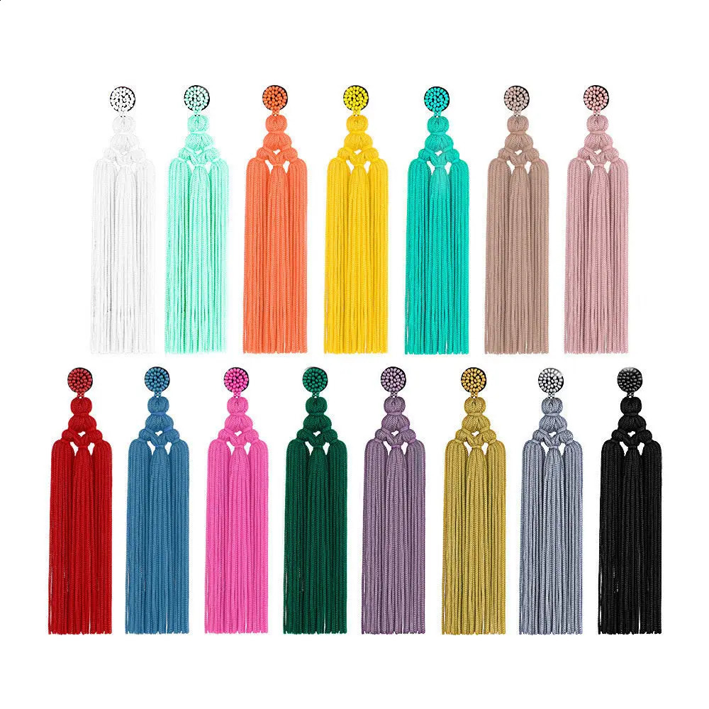 Handmade Tassel Earring 2024 Fashion Jewelry Bohemian Drop Dangle Long Earrings Silk Fabric Ethnic Style Vintage 240906