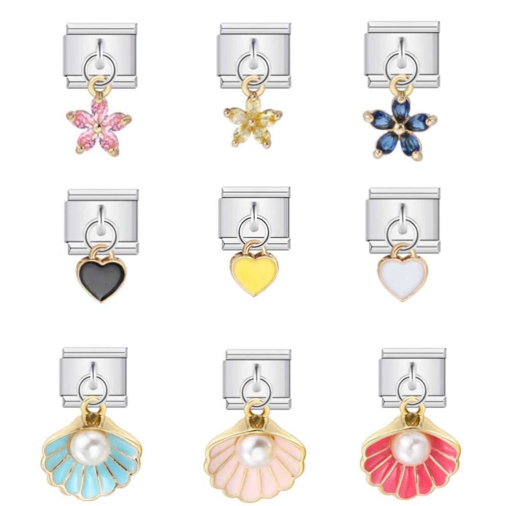 Charm Pendant Bead Bracelet Single Shell Pearl Titanium Steel Strap Chain Italian Charms Italian Charm Links Fit 9Mm Bracelet Jewelry DIY Making Gifts