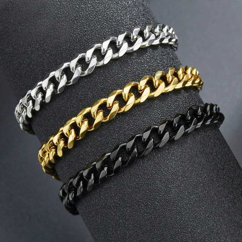 Fashion Stainless Steel Men Curb Cuban Chain Bracelet Women Bracelet On Hand For Couple Unisex Wrist Hand Jewelry Gift PartyX2409