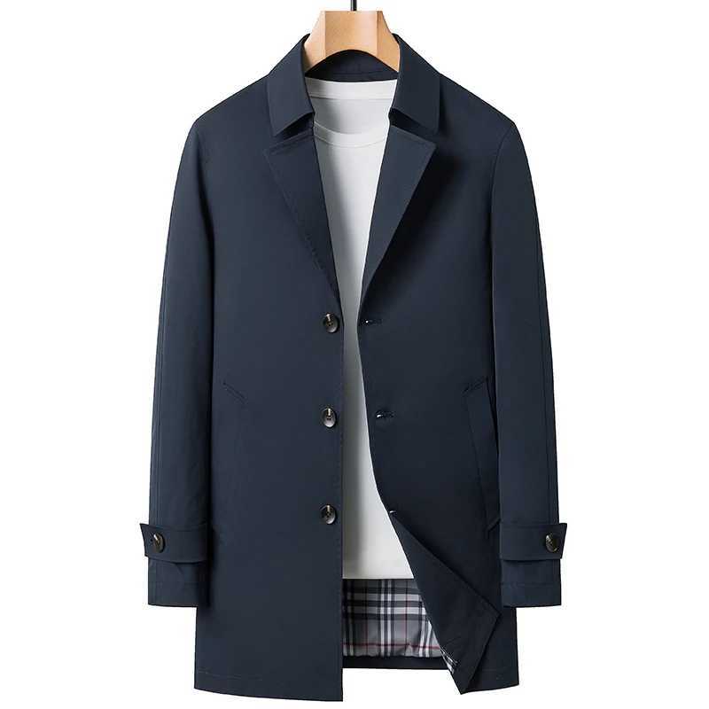 Business Casual Windbreaker Mens 2024 Spring And Autumn Solid Mid Length Coats Outerwear Loose Trench Jacket Lapel Top Overcoat Y240913