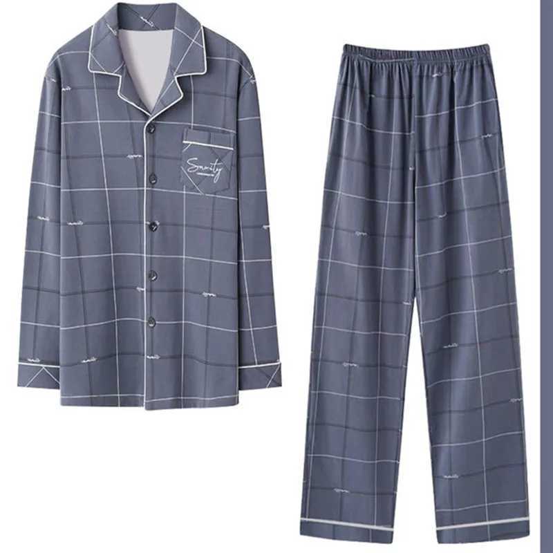 2024 New Mens Pyjamas Cotton Long-Sleeved Summer Days Boys Imitation Cotton Home Wear Suit Y240913